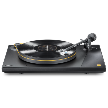 Vista frontal de la bandeja MoFi UltraDeck+ con plato de Delrin