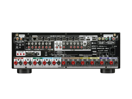 Panel trasero del Denon AVC-X4800H con 7 entradas HDMI, preouts de 11.4 y 11 terminales de parlantes