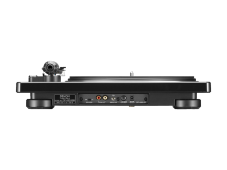 Denon DP-450USB panel trasero con salida RCA y selector de previo phono