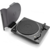 Denon DP-450USB con la tapa usada como soporte para exhibir la portada del disco