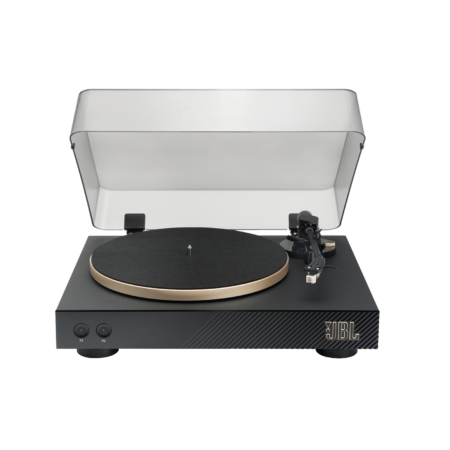 JBL Spinner BT vista frontal con tapa acrílica abierta JBL Spinner BT vista frontal con tapa acrílica abierta