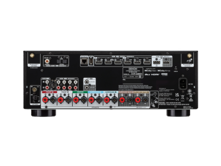 Panel trasero del Denon AVR-S980H con 6 entradas HDMI, entrada phono y 7 terminales de parlantes Panel trasero del Denon AVR-S980H con 6 entradas HDMI, entrada phono y 7 terminales de parlantes