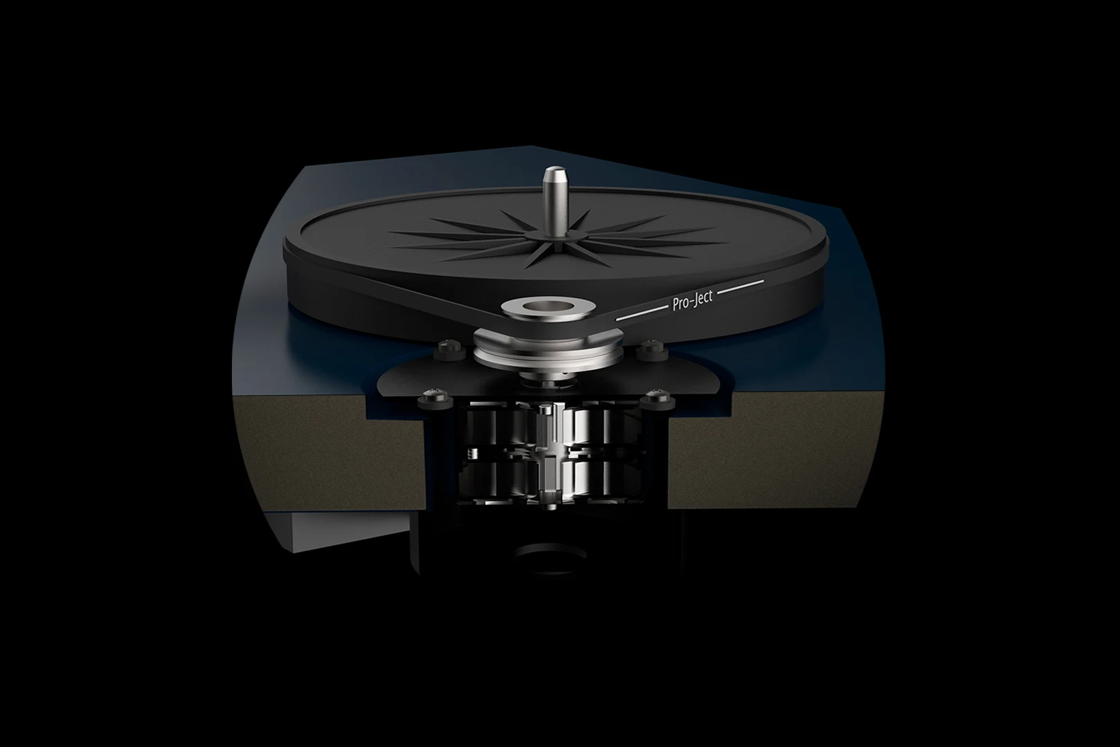 Plato de acero con amortiguación TPE y motor desacoplado de la Pro-Ject Debut Carbon EVO