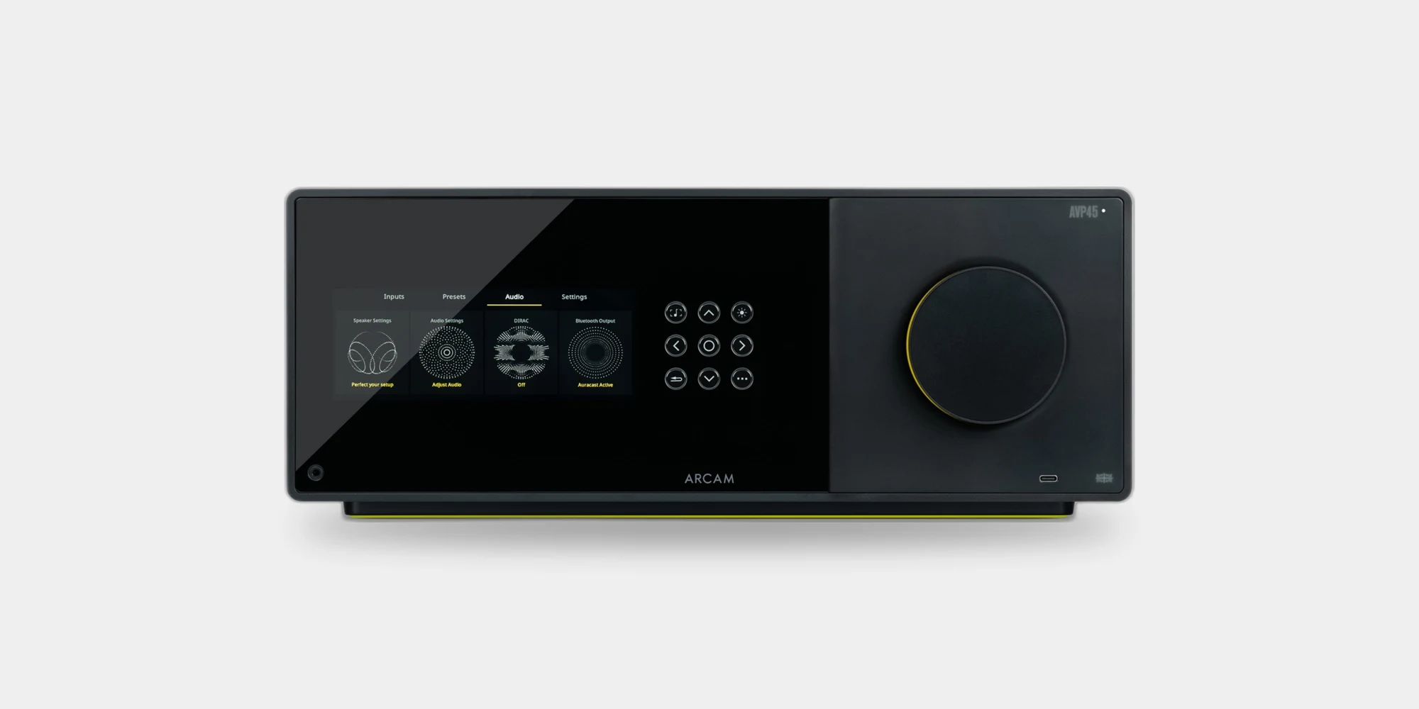 Arcam AVP45 con el menú en su display color de 6,5 pulgadas