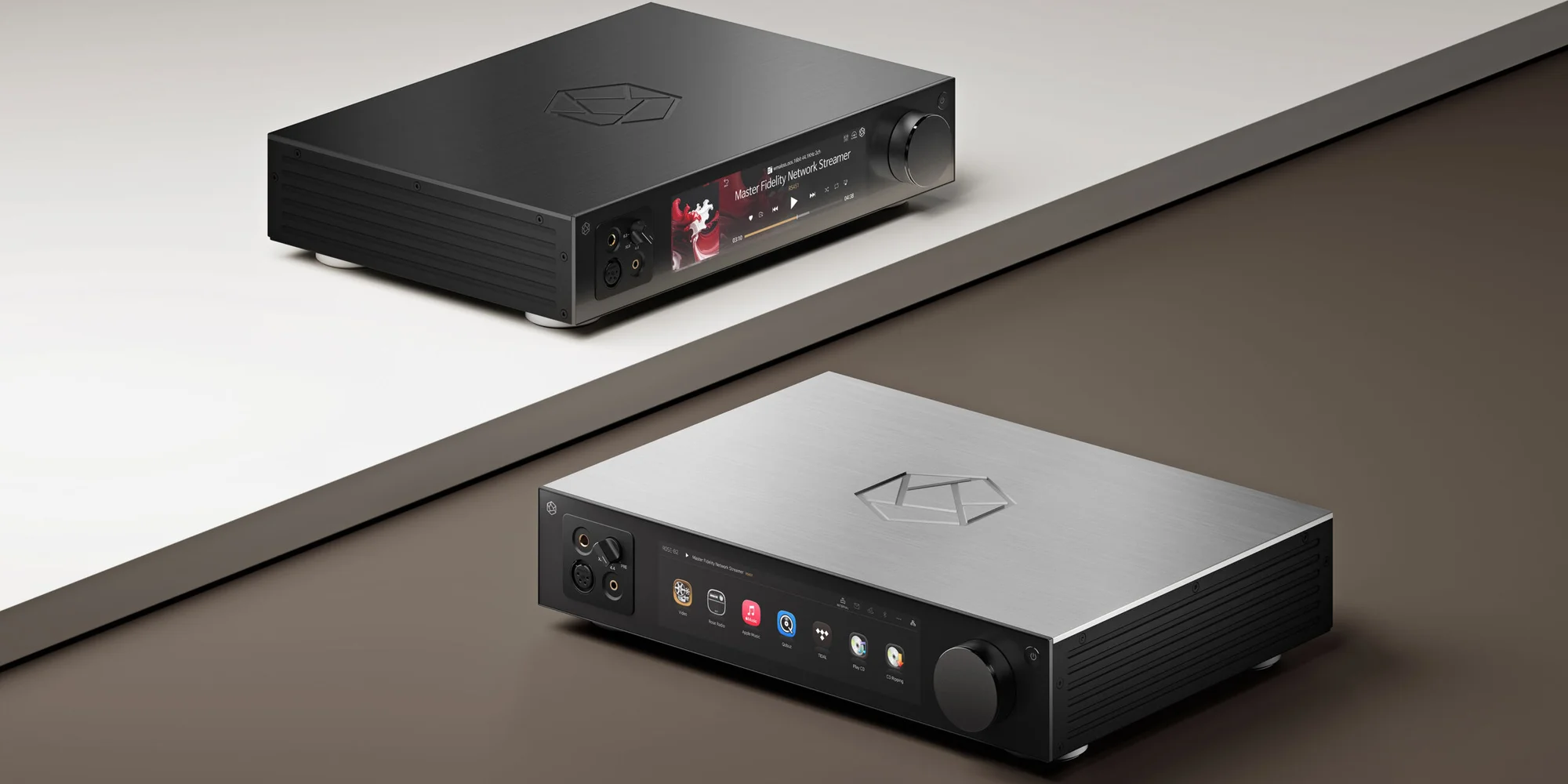 Streamer HiFi Rose RS451 con pantalla táctil de 8,8 pulgadas sobre un mueble