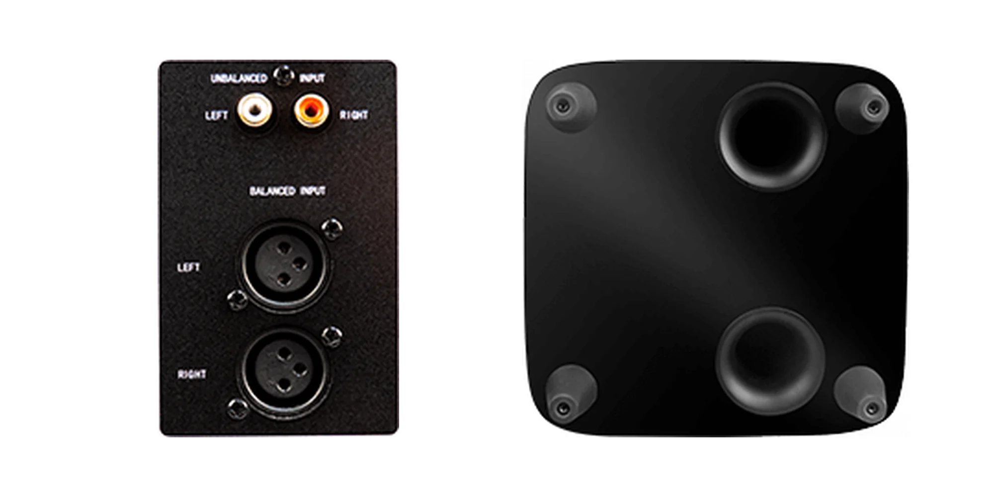 Entradas RCA y XLR y puertos inferiores del subwoofer JBL HDI-1200P