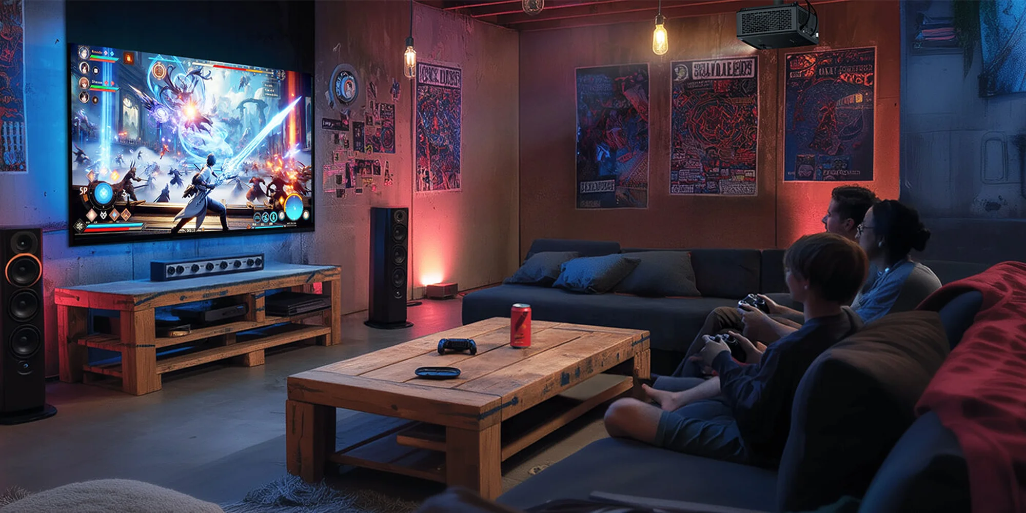 Optoma UHZ58LV proyectando un videojuego en una sala de juegos